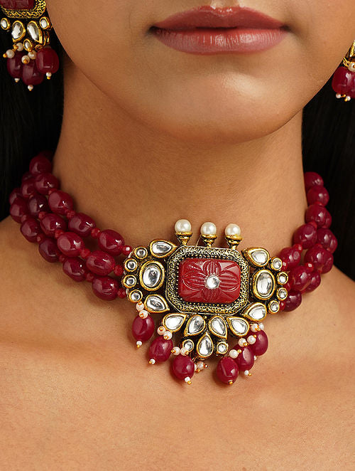 Semi-Precious Radha Necklace (Red)