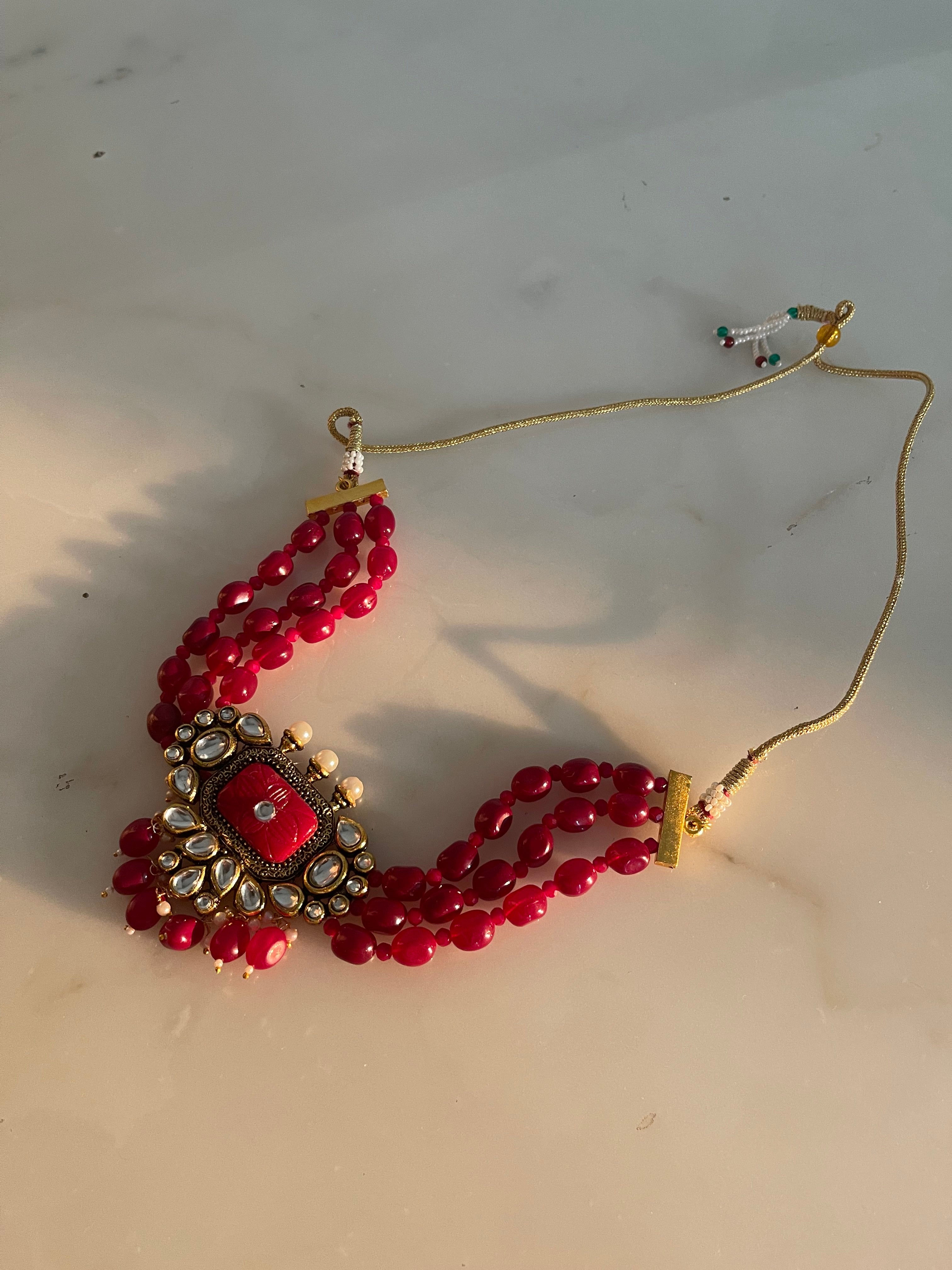Semi-Precious Radha Necklace (Red)